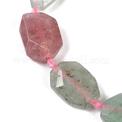 Brins de perles de quartz fraise naturelles rouges et vertes&nbsp;G-B125-P28-01