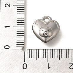 変色防止304ステンレススチールチャーム  クマのチャーム付きハート  ステンレス鋼色  13.5x12x1.6mm  穴：2mm&nbsp;STAS-I321-62P