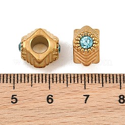 304ステンレススチールラインストーンヨーロピアンビーズ  大穴ビーズ  菱形  イオンプレーティング（ip）  長持ちメッキ  サファイア  12x12x7.5mm  穴：4.5mm&nbsp;RB-CBA72D5-04G-01