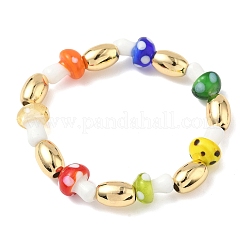 Женские эластичные браслеты из латуни и бусин в технике лэмпворк BJEW-F515-05G