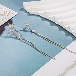 Серьги-гвоздики с кисточками из прозрачного кубического циркония с микропаве из латуни&nbsp;FS-WG16151-01