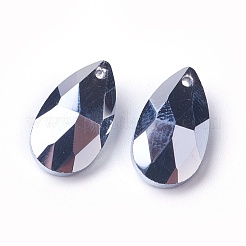 カット加工ガラスペンダント  ティアドロップ  銀  15x9.5x5.5mm  穴：1mm&nbsp;GLAA-F069-S-B08