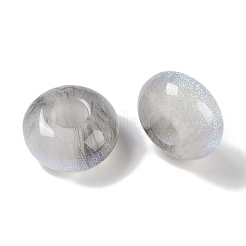 グリッターパウダー入り樹脂ヨーロピアンビーズ  大穴ビーズ  ロンデル  グレー  13.5x7.5mm  穴：5mm&nbsp;RESI-F055-07A