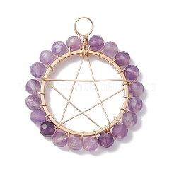 Ограненные круглые подвески из медной проволоки со смешанными драгоценными камнями PALLOY-JF02550