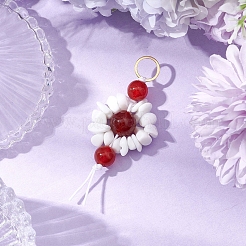 Decorazioni pendenti con perline di vetro e corniola naturale a forma di fiore&nbsp;HJEW-JM02387-01