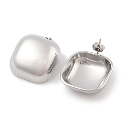 304ステンレススチールスクエアスタッドピアス  ステンレス鋼色  26x26mm&nbsp;EJEW-B108-02P