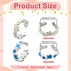 4 шт. 2 цвета регулируемые латунные эмалевые звездные манжеты для женщин RJEW-HY0001-08