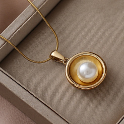 Ожерелья из нержавеющей стали 304 с полукруглыми подвесками из искусственного белого жемчуга для женщин и девочек&nbsp;EO0407