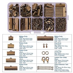 混在したサイズの鉄製リボンの端を持つセットを見つけるアンティークブロンズのアクセサリー類  合金ドロップエンドピース  真鍮カニカンと鉄ツイストエクステンダチェーン&nbsp;FIND-PH0003-01AB