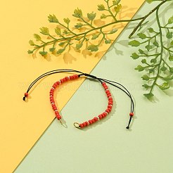 調節可能な編組ナイロン糸ブレスレット作り  ガラスシードビーズと304ステンレススチールの丸カン付き  レッド  5-1/4~11-1/8インチ（13.5~28.2cm）&nbsp;AJEW-JB00845-01