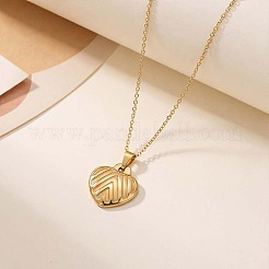 304ステンレススチールのテクスチャードハートペンダントネックレス（女性用）  ゴールドカラー  15.75インチ（40cm）&nbsp;WG102CD-01