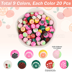 180 шт. 9-х цветные бусины из полимерной глины ручной работы с фруктовой тематикой&nbsp;CLAY-PA0001-15