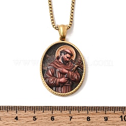 Unisex-Halskette mit ovalem Anhänger aus emailliertem Edelstahl 304 (Religion)&nbsp;STAS-H258-02G-03