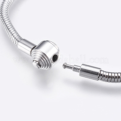 変色防止304ステンレススチールヨーロピアンスタイルブレスレット作り  留め金付き  フラットラウンド  ステンレス鋼色  7-7/8インチ（200mm）  3mm&nbsp;STAS-E428-07C-P