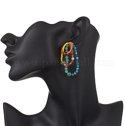 Круглые серьги-гвоздики с подвесками из натуральных и синтетических драгоценных камней EJEW-TA00730