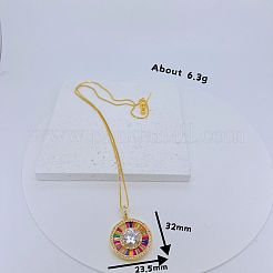 Плоские круглые латунные серьги-гвоздики с цветными кубическими цирконами и комплекты ожерелий с подвесками FS-WGB27B0-01