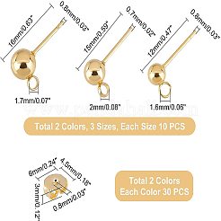 40個 4スタイル 304ステンレススチール製イヤリング部品  カン付き  202ステンレススチールボールスタッドピアス金具10個  304ステンレススチール製イヤーナット付き  ミックスカラー  ピアスキャッチ：5~6x4.5x3mm  60pc&nbsp;STAS-DC0001-36