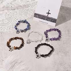 Браслет из натуральных драгоценных камней с подвесками в виде лотоса из сплава для мужчин и женщин BJEW-JB08624