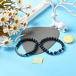 Set di bracciali elastici in pietra nera sintetica ed ematite sintetica a energia energetica per uomo donna&nbsp;BJEW-JB06793