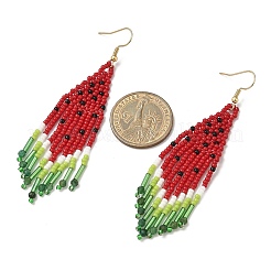 Серьги-подвески из стеклянных бусин ручной работы в виде арбуза&nbsp;EJEW-MZ00548