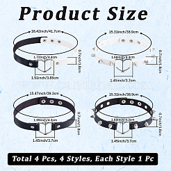 4 stücke 4 arten einstellbare gothic pu leder legierung herz spike niet choker halsketten für frauen&nbsp;NJEW-CL0001-18
