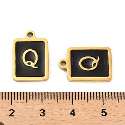 304ステンレスペンダント  エナメル  文字チャーム付きの長方形  ゴールドカラー  文字Q  17.5x12x1.5mm  穴：1.5mm&nbsp;STAS-K265-11G-Q