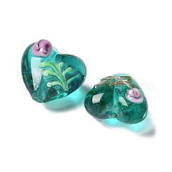 手作りの透明ランプワークビーズ  花とハート  ダークシアン  14.5~15x15~15.5x9~10mm  穴：2mm&nbsp;BLOW-D300-07E