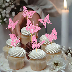 Tortenaufsätze aus Papier und Glitzerpailletten mit Bambusstab&nbsp;DIY-WH20087-005