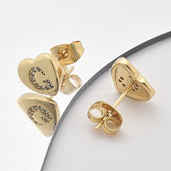 Orecchini a bottone con micro pavé di zirconi chiari in ottone placcato cremagliera&nbsp;EJEW-K299-01G-G