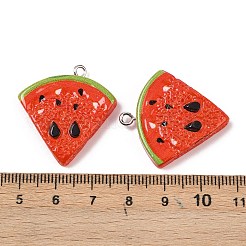 フルーツをテーマにしたスプレー塗装された不透明樹脂ペンダント  模造食品  プラチナトーンの鉄ループ付き  スイカ  30.5x28x5.5mm  穴：2mm&nbsp;RESI-F061-02B
