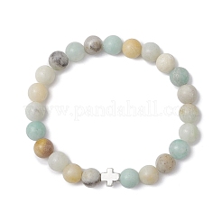 Браслеты с круглыми бусинами из натурального цветка амазонита BJEW-JB12434