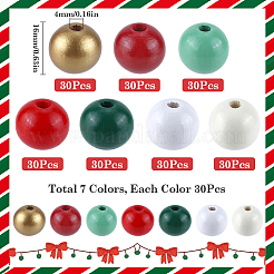 210шт 7 цвета окрашенные бусины из натурального дерева WOOD-SP0001-06