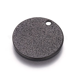 304ステンレススチールのテクスチャペンダント  フラットラウンド  イオンプレーティング（ip）  電気泳動黒  12x1mm  穴：1.4mm&nbsp;STAS-I098-01-12mm-B