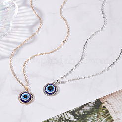 2шт 2 цвета синий пластик сглаз с хрустальными стразами подвеска ожерелье комплект NJEW-AN0001-25