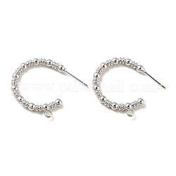 Brass Ring Stud Earrings Findings, Half Hoop Earring Findings, with Loops, Platinum, 23x24x3mm, Hole: 1.8mm, Pin: 11x0.7mm