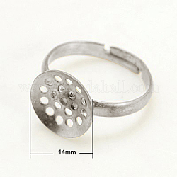 Ottone basi anello setaccio, regolabile, nichel libero, colore platino, 17mm, vassoio: 14mm