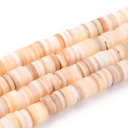 Natural Shell Beads, Flat Round/Disc, Heishi Beads, Bisque, 6x1.5~2.5mm, Hole: 0.8~1mm, about 202pcs/strand, 15.16''(38.5cm)