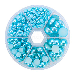 PandaHall Elite 1 Box Half Round Turquoise Imitation Pearl ABS Acrylic Dome Cabochons, 4-12x2-6mm about 690pcs