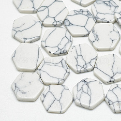 Синтетических бирюзовый кабошон, шестиугольник, белые, 12x11x2 мм