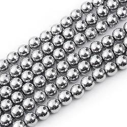 Non-magnetic Synthetic Hematite Beads Strands, Grade A, Round, Platinum Plated, 4mm, Hole: 1mm, about 95~100pcs/strand, 15.5 inch