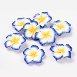 Handmade Polymer Clay Plumeria Beads, Flower, Colorful, about 34mm in diameter, 11mm thick, hole, 1mm