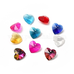 Glass Charms, Faceted Heart Pendants for Valentine's Day Jewelry, Mixed Color, 18x18x10mm, Hole: 1mm