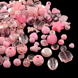 Acrylic Beads, Mixed Shapes, Pink, 5.5~28x6~20x3~11mm, Hole: 1~5mm