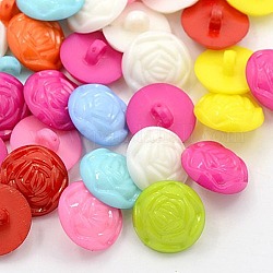 Acrylic Shank Buttons, Plastic Sewing Buttons for Clothes Design, 1-Hole, Dyed, Half Round/Dome with Flower Pattern, Mixed Color, 17x5mm, Hole: 2mm