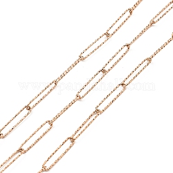 Ion Plating(IP) 304 Stainless Steel Textured Paperclip Chains, Soldered, with Spool, Rose Gold, 20x4x1mm, about 16.40 Feet(5m)/Roll