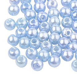 Abs Kunststoffperlen, Nachahmung Perlen, Runde, Licht Himmel blau, 4x3.5 mm, Bohrung: 1.5 mm, ca. 6000 Stk. / 200 g