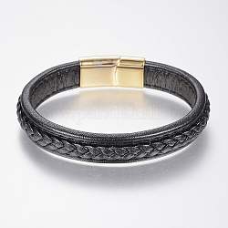 Плетеные браслеты шнур кожаный, с 304 из нержавеющей стали магнитные застежки, чёрные, 8-5/8 дюйм (220 мм), 29x14x8 мм