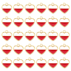 Sunnyclue 60pcs pendentifs en émail en alliage d'or clair, cœur, rouge, 16x15x2mm, Trou: 1.8mm
