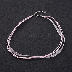 Création de collier en cordon, ruban organza et cordon en coton ciré et fermoir en fer couleur platine, perle rose, 430x6mm