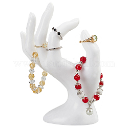 Plastic Mannequin Hand Jewelry Display Holder Stands, OK Shaped Hand Ring Jewelry Organizer Rack for Ring, Bracelet, Watch, White, 11.5x7.1x18cm